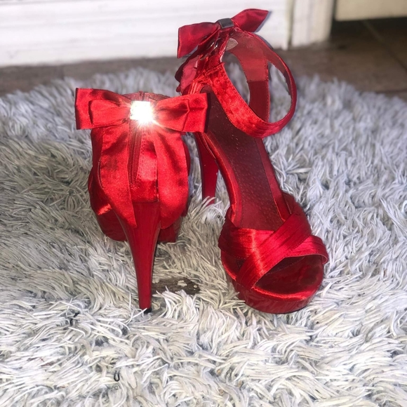 Open Toe Platform Heels, Red - Picture 1 of 1